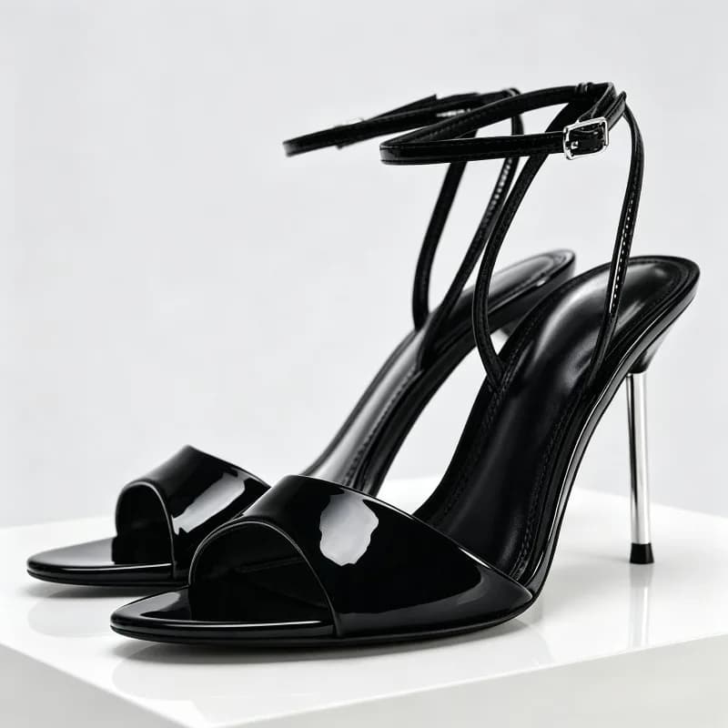 Fashion Patent Leather High-Heel Sandals Women Sexy Open-Toe Ankle Strap Buckle Brand Designer Shoes Elegant Evening Dress Shoes