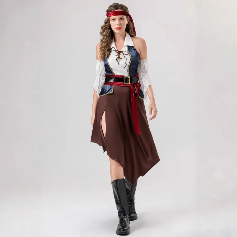 Nuovo Costume da Pirata per Carnevale, Cintura in Pelle con Maniche, Abito per Feste a Tema e Giochi di Ruolo per Donne Adulte