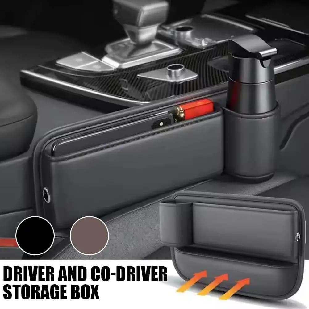 Scatola portaoggetti per conducente Portaoggetti per seggiolino auto Portabicchieri a prova di perdite per scatola organizer interna per auto in pelle per passeggero conducente X2N8
