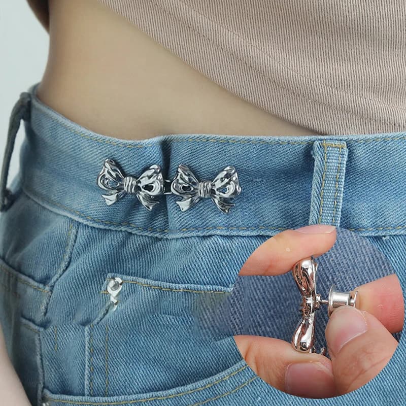 Regolatore con bottoni Bowknot per pantaloni e gonne Tenditore in vita Fibbia in vita regolabile per jeans Nessun cucito richiesto