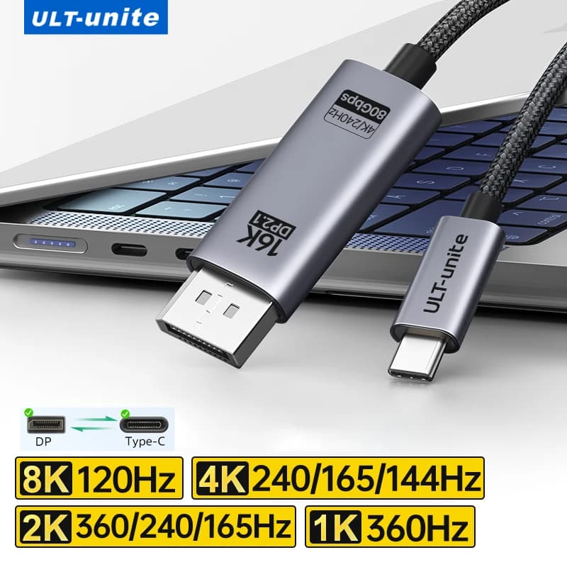Cavo Type-C a DisplayPort 2.1 16K@30Hz 8K@120Hz 80Gbps, Cavo Thunderbolt 4/3 a DP per iPhone 17/16 Pro Max, Galaxy S25, MacBook