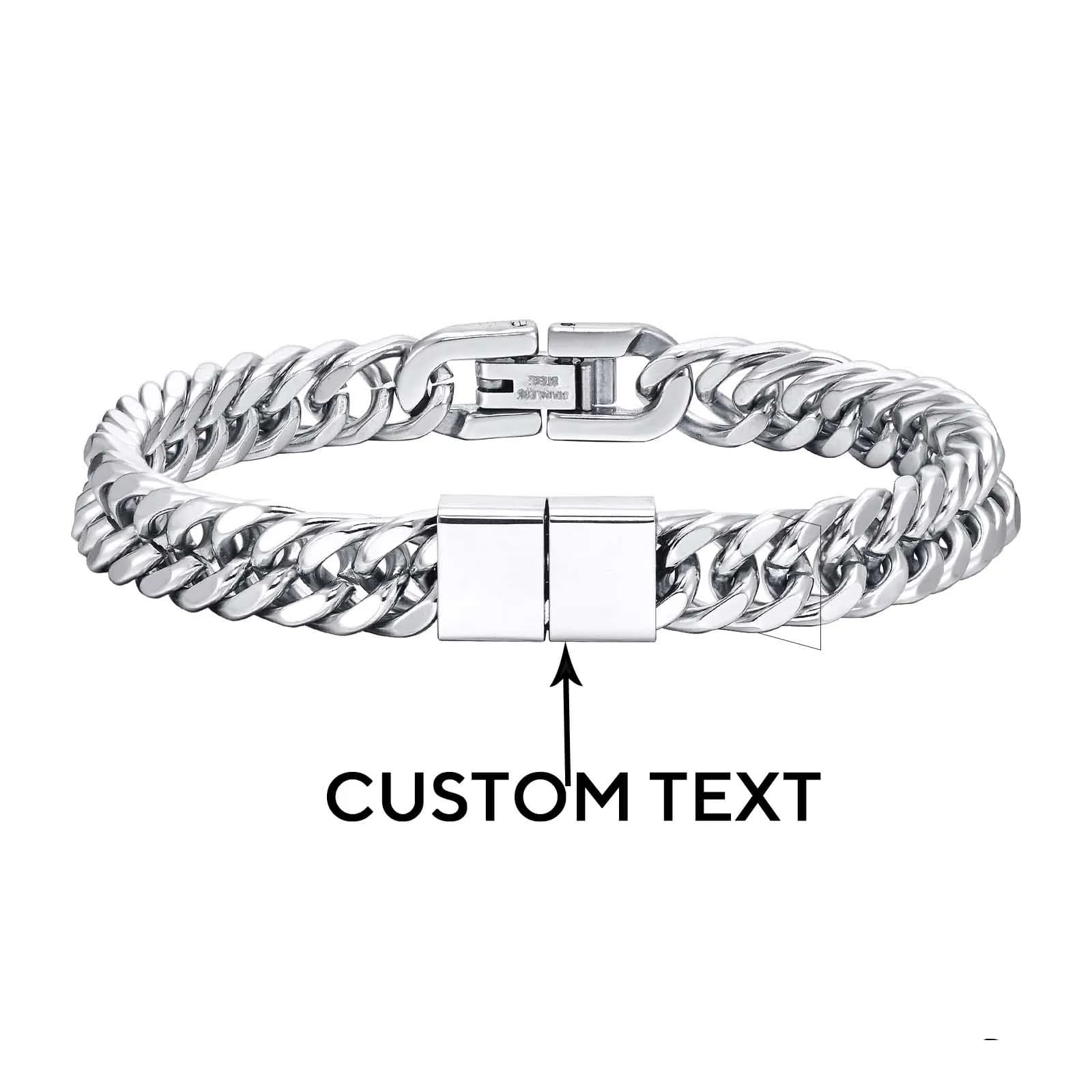 Trendy Punk Custom Name Engraved Text ID Bracelet for Men Cuban Link Chain Stainless Steel Jewelry Friendship Band
