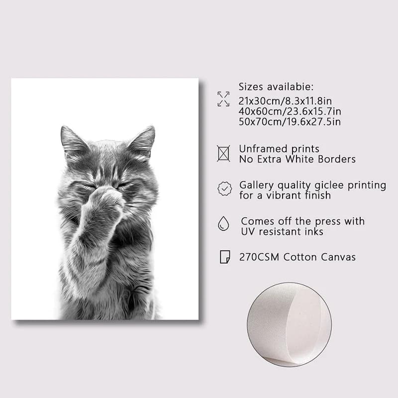 Poster Divertente su Tela: Gatto, Giraffa, Cane, Elefante, Carta Igienica, Vasca da Bagno - Decorazione Murale per Bagno e Doccia