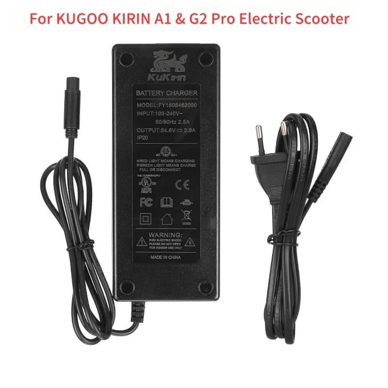 Caricabatterie originale da 54,6 V 2,0 A per scooter elettrico KUGOO KIRIN A1 e G2 Pro, spina europea con parti di ricambio per connettori CQ a 3 pin