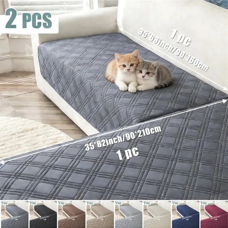 Set di 2 Copricuscini per Divano per Animali Domestici e Bambini, Tinta Unita, Trapuntati, Coprimaterasso per Cani, Antiscivolo, Copridivano Angolare a L per Casa