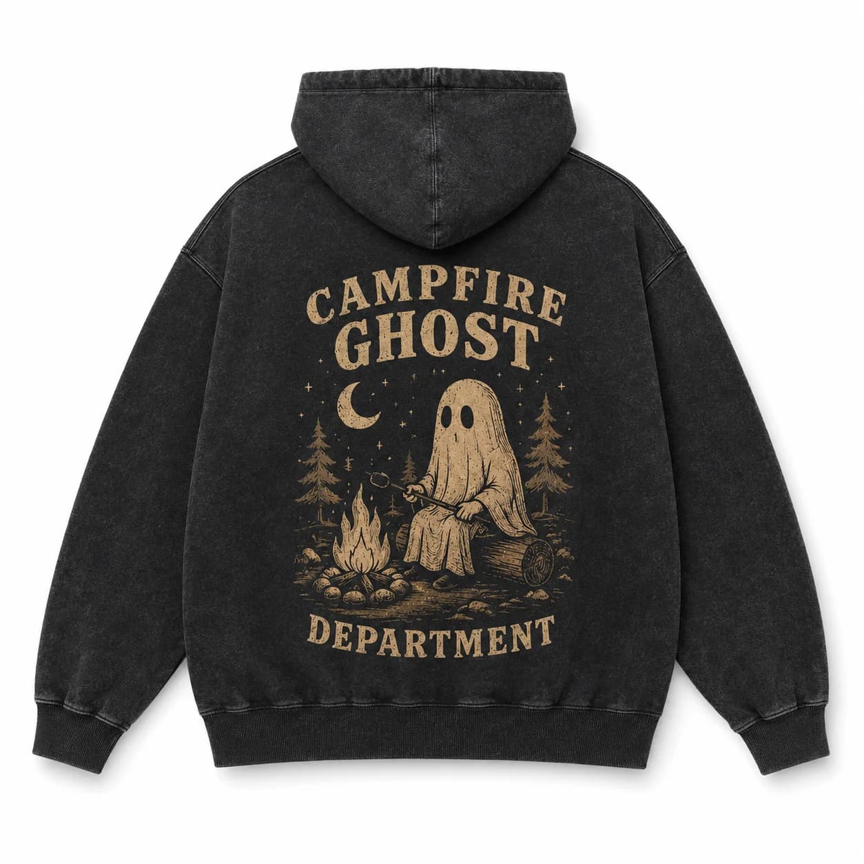 Men Vintage Loose Sweatshirt Halloween Design Retro Ghost Campfire Forest Print Washed Hoodies For Holiday Carnival Dress Up