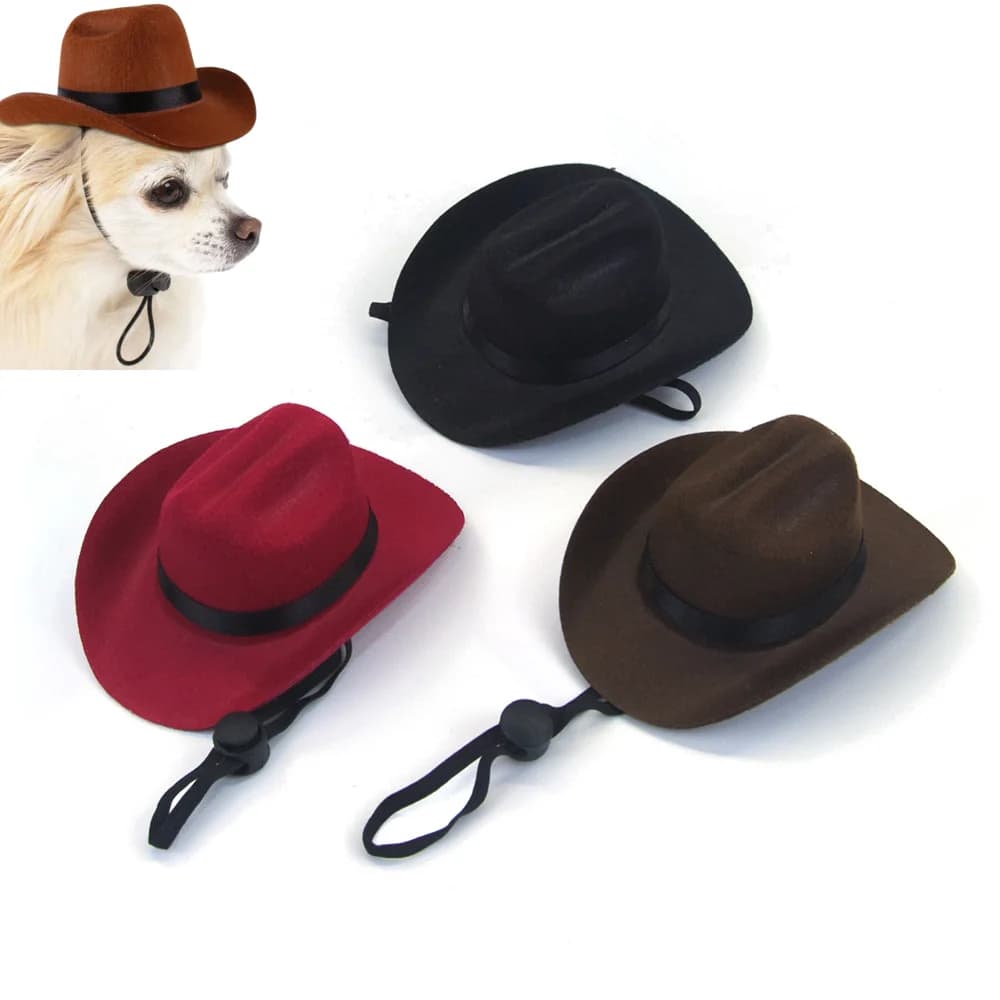 Cappello da cowboy per animali domestici Abbigliamento Cappelli da cowboy per cani e gatti Berretto regolabile per cuccioli adatto per cani di piccola taglia e gatti Servizio fotografico per feste di compleanno