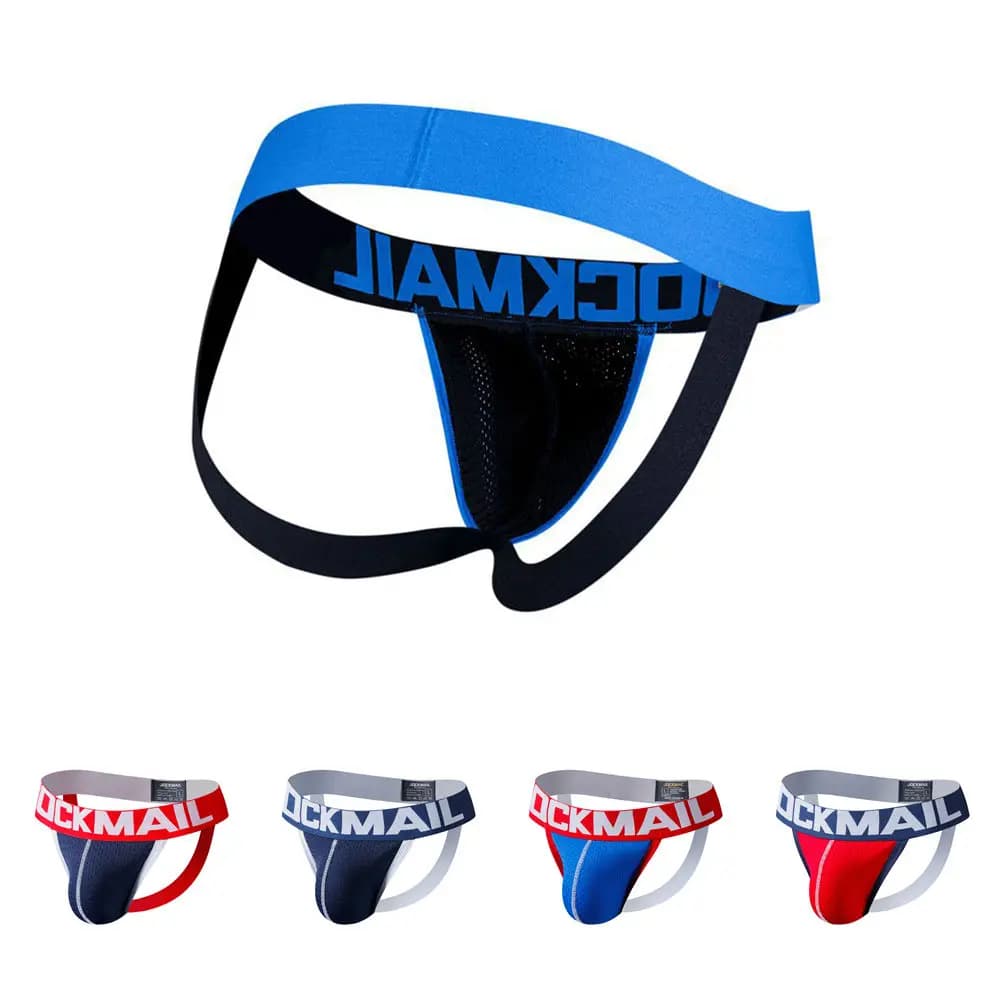 Jockmail Uomo Cueca Maglia di nylon a vita bassa Perizoma traspirante Lettera Coppia Lingerie sexy Undies Hot Jockstraps Intimo 4PC