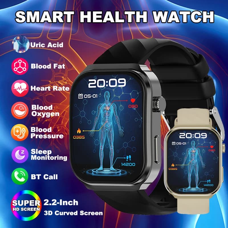 LIGE 2025 New Diagnosis To Blood Fat Uric Acid Smart Watch Call Bluetooth Blood Pressure Heart Rate Health Smartwatch Man Woman