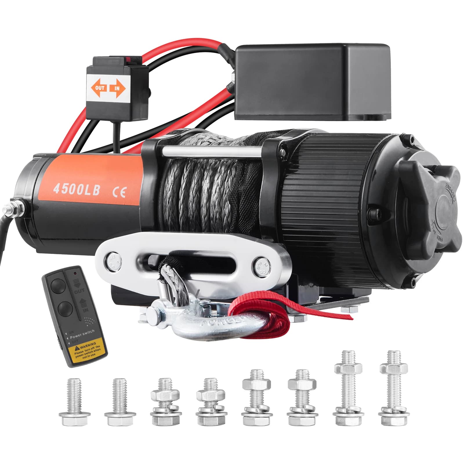 SucceBuy Verricello elettrico ATV/UTV da 4500 libbre Verricello a corda in nylon/acciaio con telecomando wireless/cablato per rimorchio per auto camion Jeep SUV fuoristrada