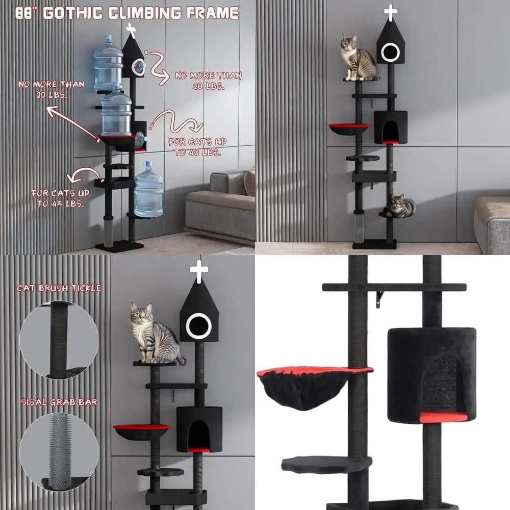 Elegante Torre per Gatti in Stile Gotico Alto 88 cm con Cuccia per Gioco e Riposo