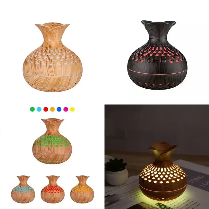 Wood Grain Portable Ultrasonic Humidifier with LED Light Smart Aromatherapy Diffuser for Home Room Essential Oil Air Purifier