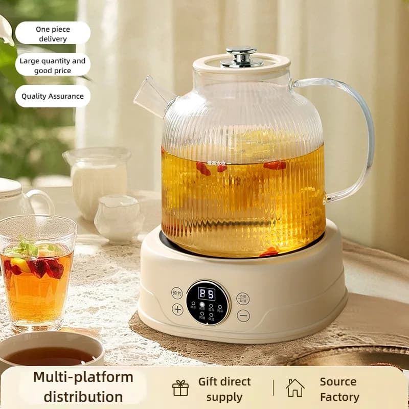 Teiera multifunzionale per fiori, teiera in vetro, con controllo, bollitore elettrico portatile per tazza di birra sanitaria per ufficio e casa