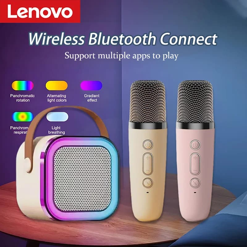 Lenovo K12 Wireless Bluetooth Speaker Portable Music Player Karaoke Machine with 2 Microphone for Family Singing Children Gifts