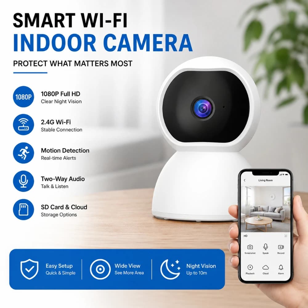 2MP Wifi PTZ Camera Indoor Audio Video Baby Monitor Wireless Night Vision Two Way Audio Home Security Surveillance IP Cameras