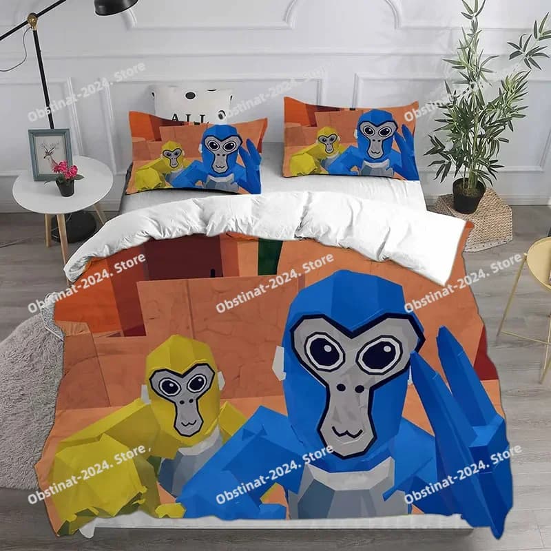 Set di biancheria da letto Gorilla Tag, piumino, copripiumino con stampa 3D, federa, set da 3 pezzi, per bambini e adulti, misura completa