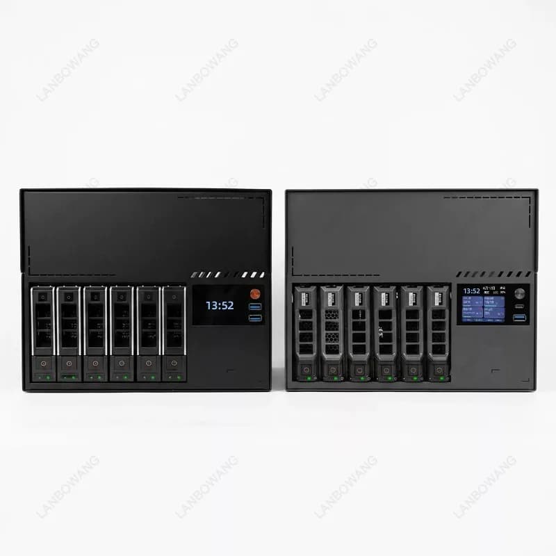 6-Bay 3.5" MATX NAS Chassis, Metal DIY Case with LED Secondary Display for Home Server Storage