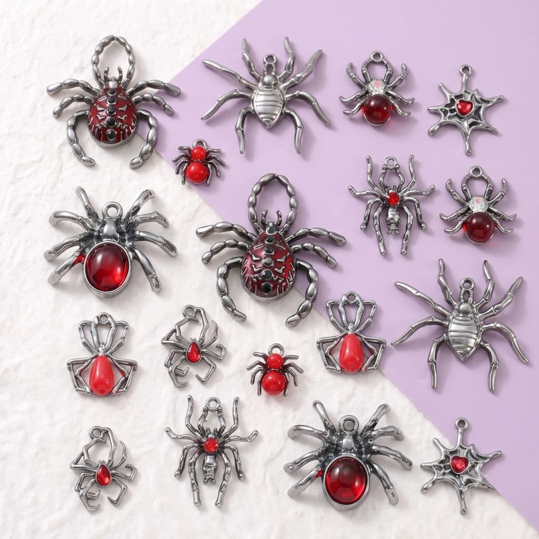 5pcs Gothic Black Spider Charms Pendant Punk Necklace Earring DIY Thorns Charms Jewelry Handicraft Making Y2K Chams