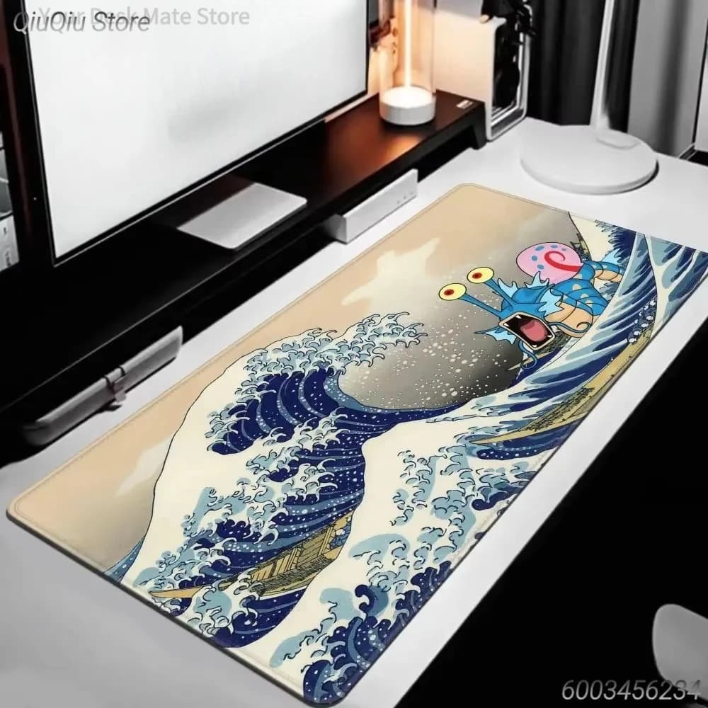 1PC The Great Wave x Anime Snail Print Large Lock Edge Non-Slip Rubber Desk Mat for Gaming Office