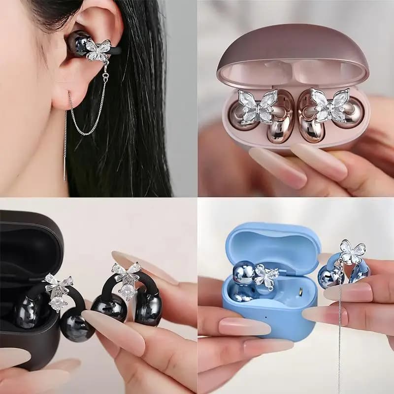 Ciondoli a forma di farfalla con strass alla moda, clip per auricolari, decorazioni per auricolari wireless open-ear, gioielli per ragazze, idea regalo.