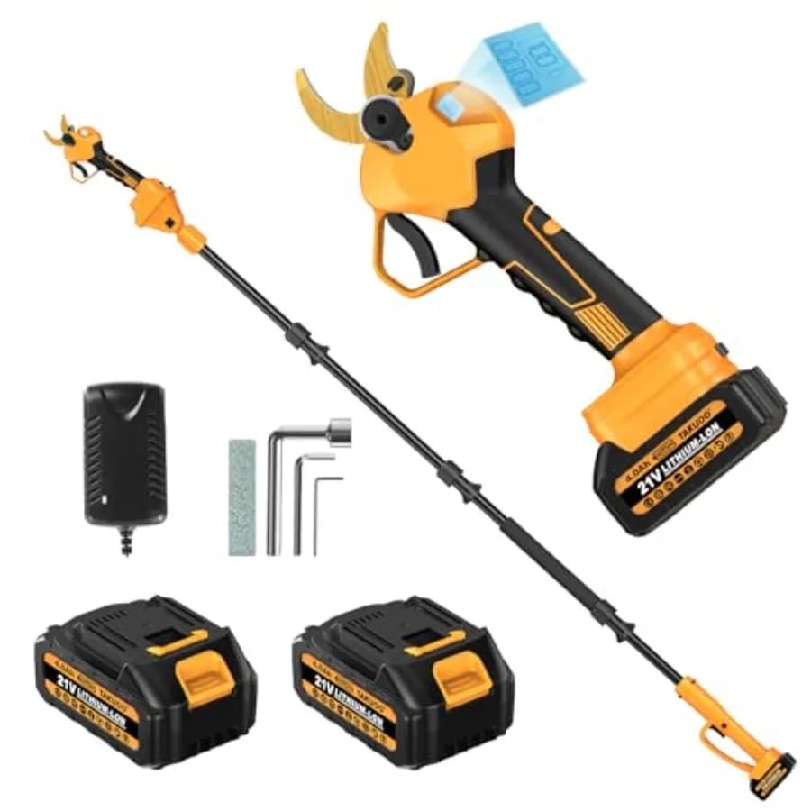 Forbici da Potatura 2-in-1 con Asta Telescopica, Diametro di Taglio 1.6'', Elettriche Senza Fili, Batteria 21V 2×4.0Ah