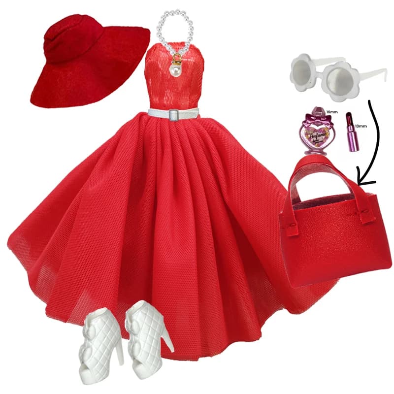 Moda 1/6 vestiti per bambole vestito da festa per 12′′ vestito in tessuto di filato per bambole di moda con set di cosmetici profumati per bambole giocattolo fai da te