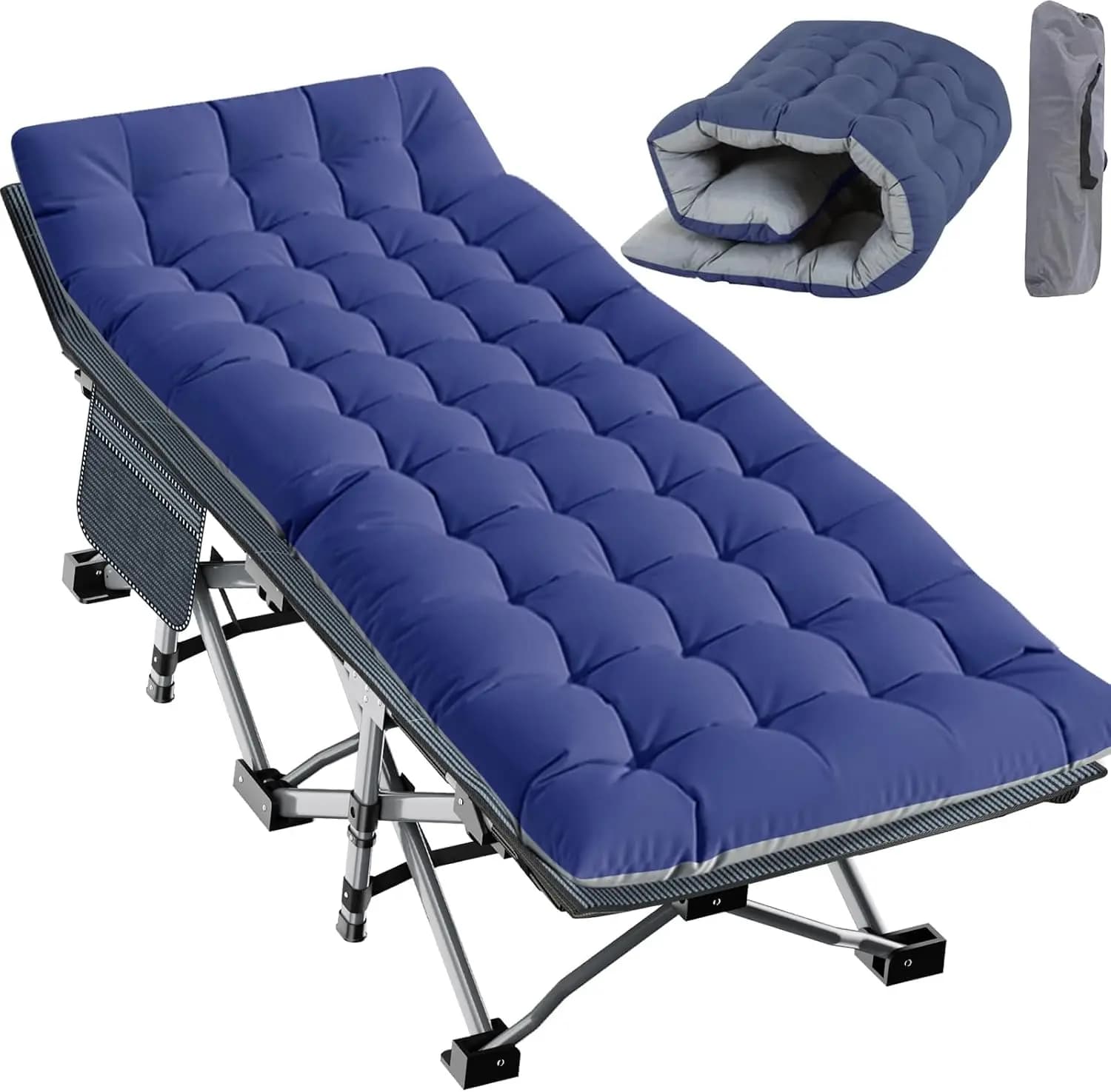 Lettino da campeggio pieghevole per adulti con materasso imbottito, lettino portatile imbottito, letto da campeggio con borsa per il trasporto per viaggi all'aperto, spiaggia, escursioni