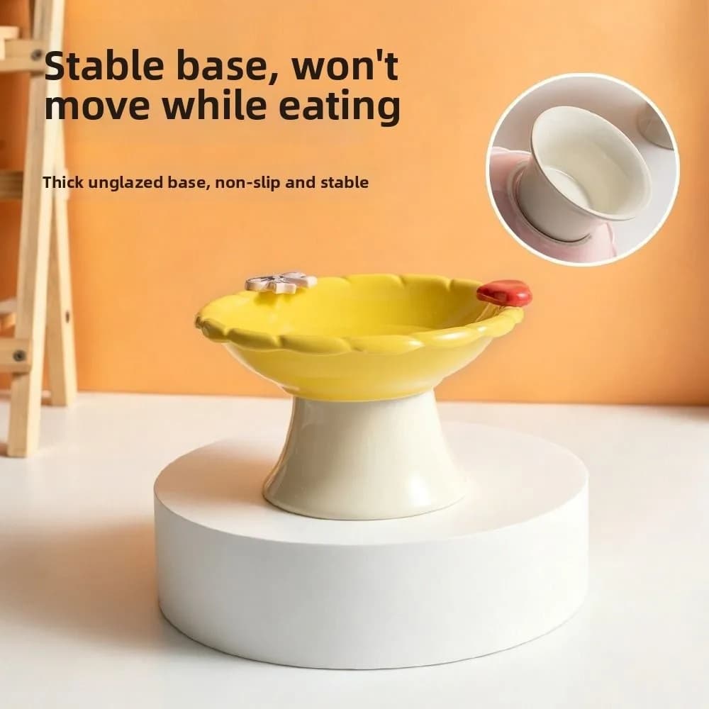 Ceramic Elevated Cat Bowl Cute Anti-Vomiting Pet Food Water Bowl Neck Protection Stable Cat Feeding Station Kitten/Puppy/Bunny