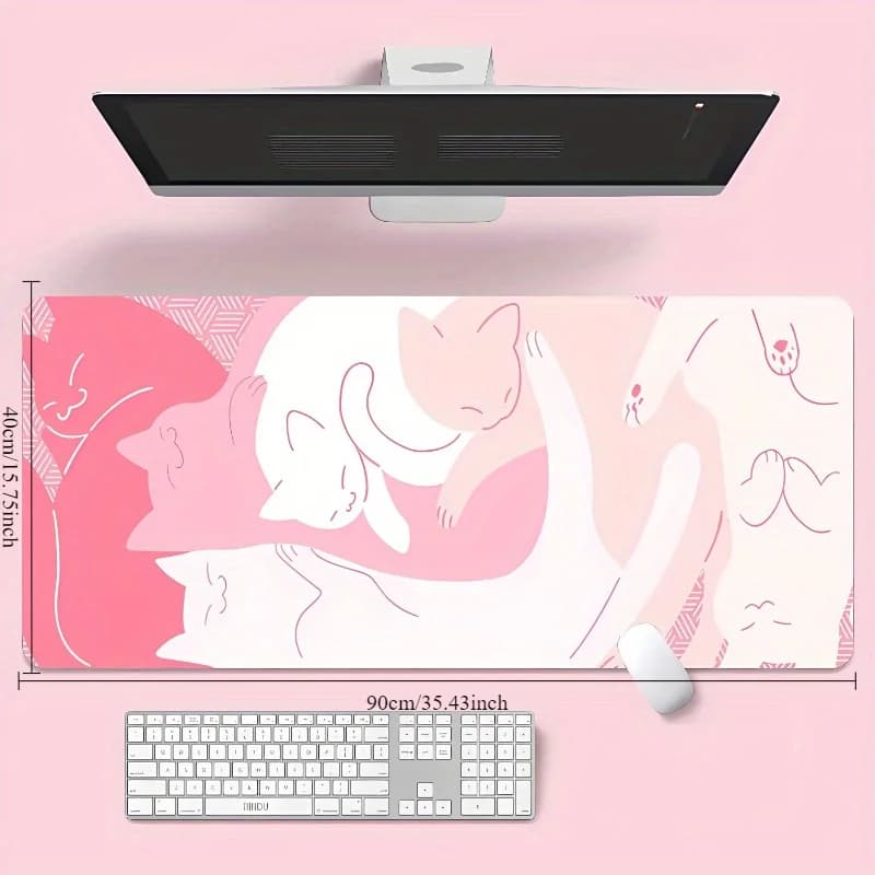 Tappetino da Scrivania Grande con Gatti Rosa Kawaii, Tappetino per Mouse da Gaming Antiscivolo in Gomma per Ufficio