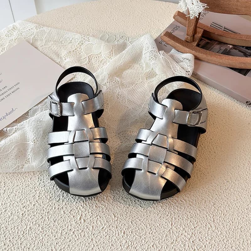 Fashionable Children's Peep-toe Sandals Student Woven Hollow-out Sandals Stylish Beach Shoes Kids Outdoor Casual Non-slip Shoes