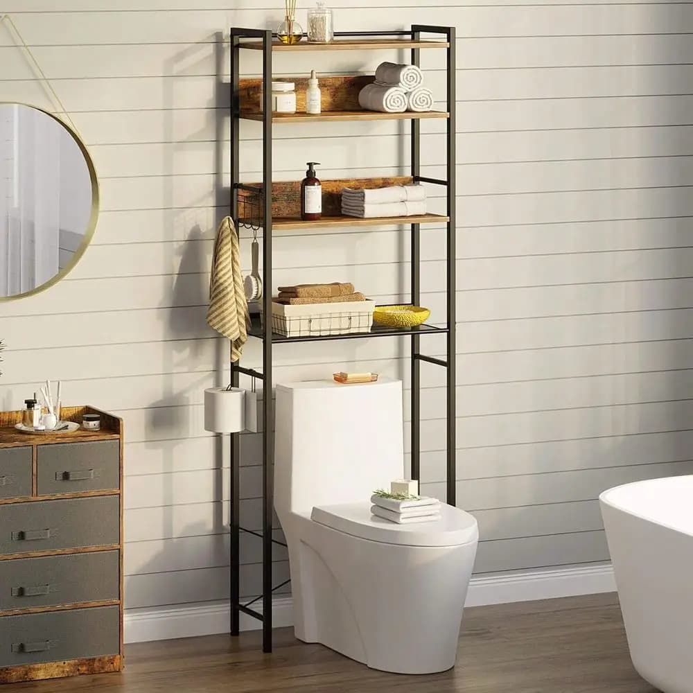 Scaffale portaoggetti per WC, scaffale organizer da bagno a 4 livelli regolabile da posizionare sopra il WC con porta carta igienica e