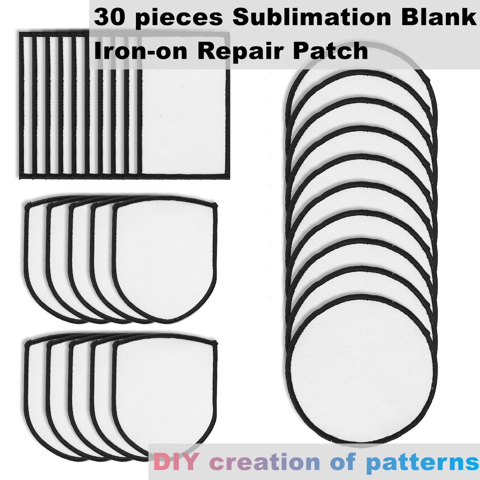 30 pz/lotto sublimazione in bianco Iron-on riparazione Patch Hot Melt adesivo Patch modello fai da te per vestiti, cappelli, scarpe, uniformi (3 forme)
