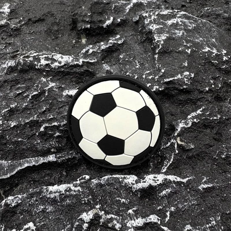 A badge with football pvc patch with bright effect, Velcro support with hook and ring fasteners, suitable for decorating bags, backpacks, vests and clothing