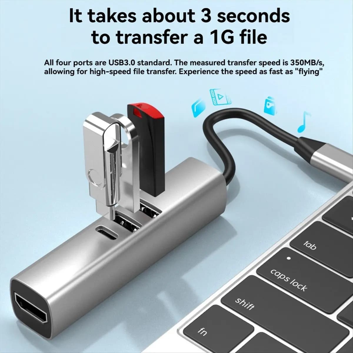 Hub USB C 7 in 1 A46U, USB 3.0, HDTV 4K 30Hz, Lettore di Schede SD/TF, Multi-Porta, Ricarica PD 100W per PC/Laptop A