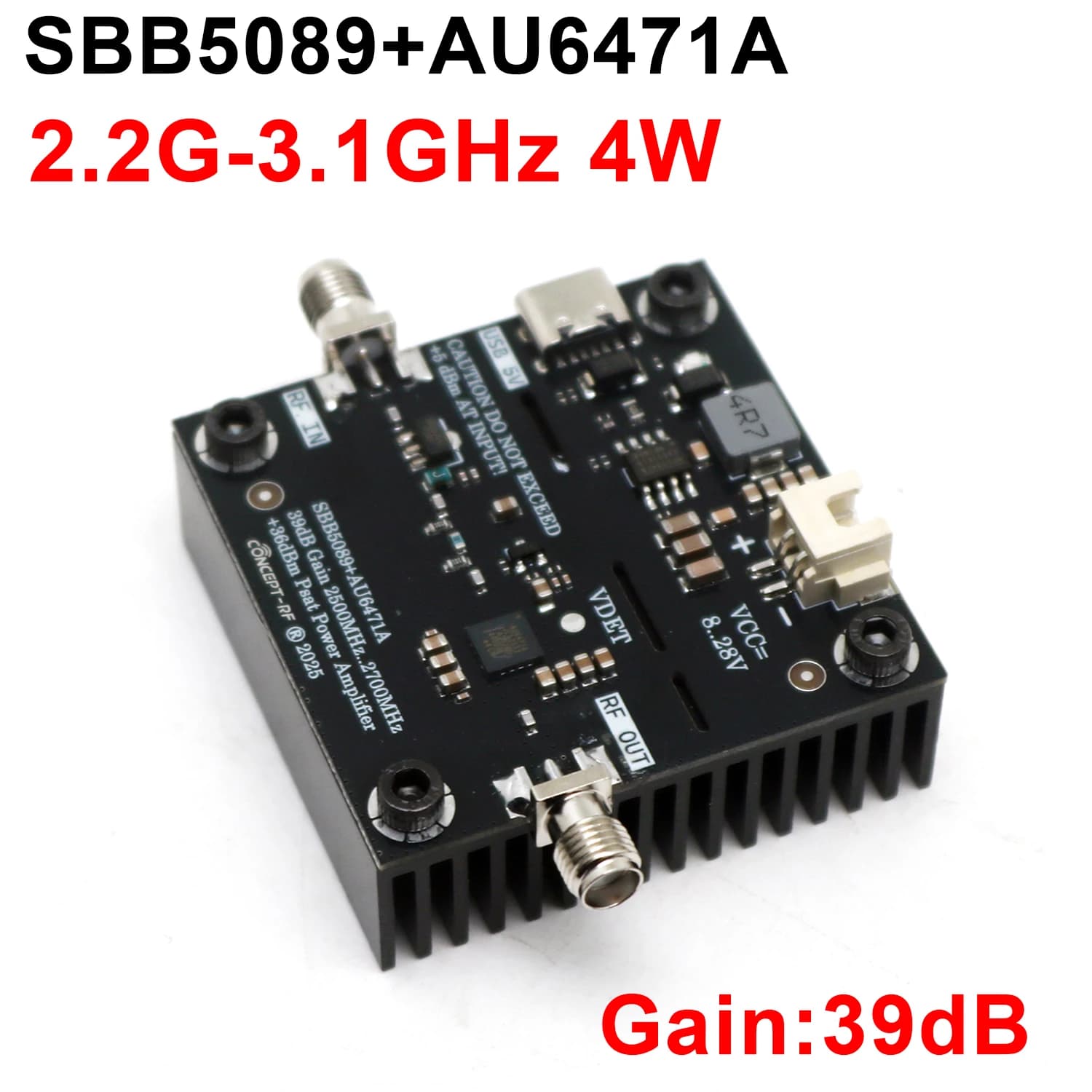 SBB5089 AU6471A 2.2G-3.1GHz 2.4Ghz PA 4W RF POWER Amplifier 39dB Gain for 2.4G Bluetooth Drone Image Transfer Lora Zigbee