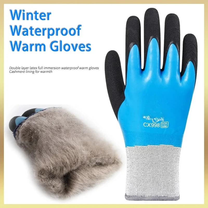 1 paio di guanti termici invernali, guanti da lavoro impermeabili, guanti da giardino in gomma antiscivolo per la protezione delle mani dei lavoratori edili