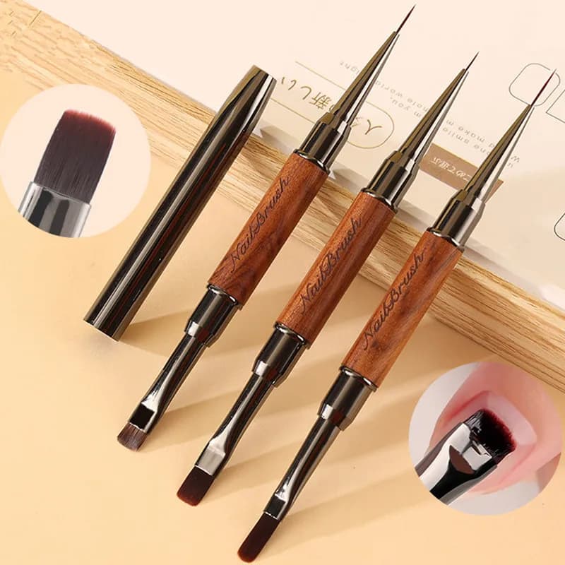 1/4 pezzi doppio manico rotondo in legno ago in acciaio inossidabile penna per pittura pennello gel cristallo nail art manicure