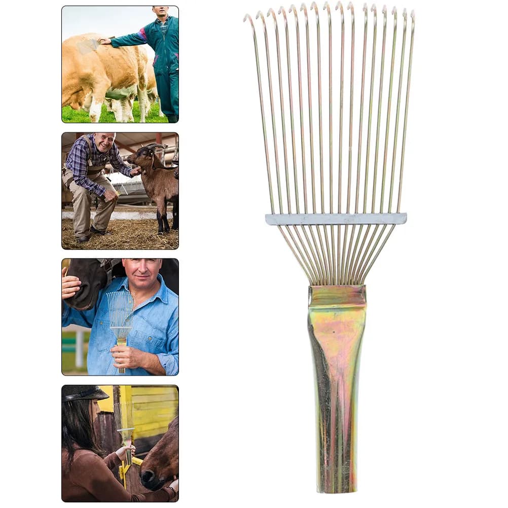 Smooth Metal Horse Grooming Rake Horsehair Brush Cattle Sheep Livestock Deep Cleaning Body Grooming Tool Ergonomic