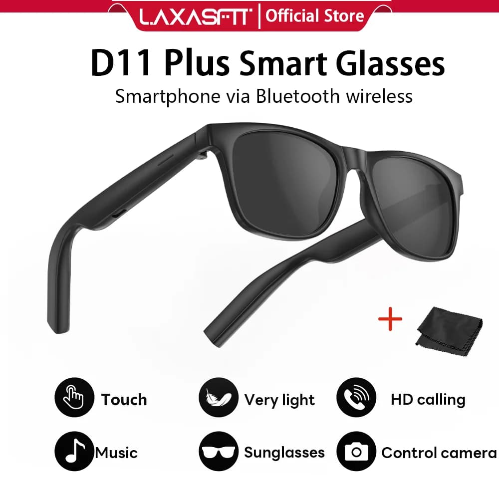 LAXASFIT New smart glasses with Bluetooth headset Bluetooth call 2 in 1 Voice assistant Blue light protection Smart sunglasses