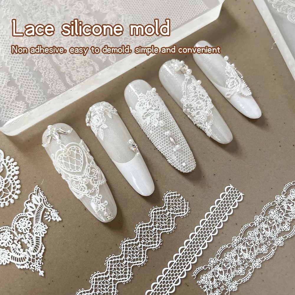 Kaniu New Nail Lace Mold Lace Laciness Embossed Pattern Silicone Mold DIY Ultra-light Clay Make Nail Art DIY Decoration Mold
