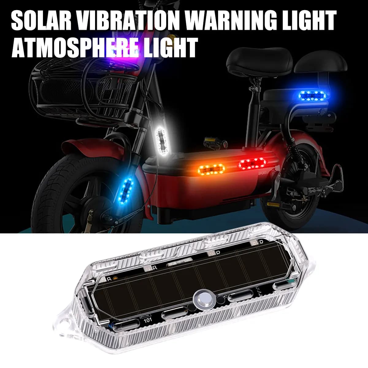 4pcs Solar Power Vibration LED Safety Warning Strobe Light Motorcycle Tail Decorative Light Night Anti-collision Signal Lamp