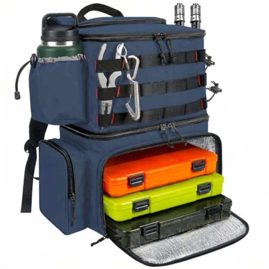 Fishing Backpack, Water Resistant Tackle Storage Bag with Rod Holders and Cooler, Fishing Gifts for Men