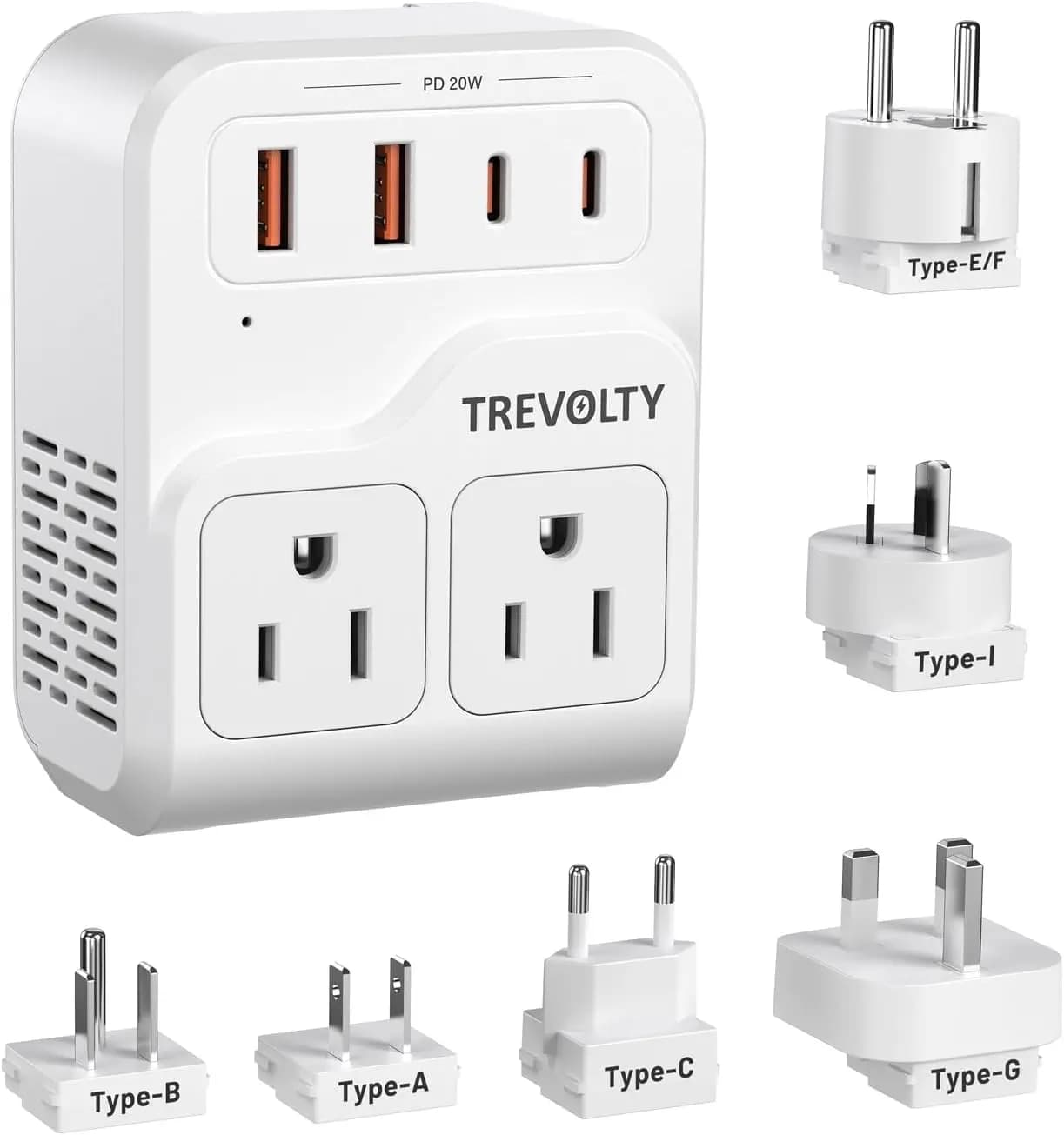 Adattatore da Viaggio Universale 7-in-1 con 3 Prese AC e 4 Porte USB, 2000W per Uso Globale