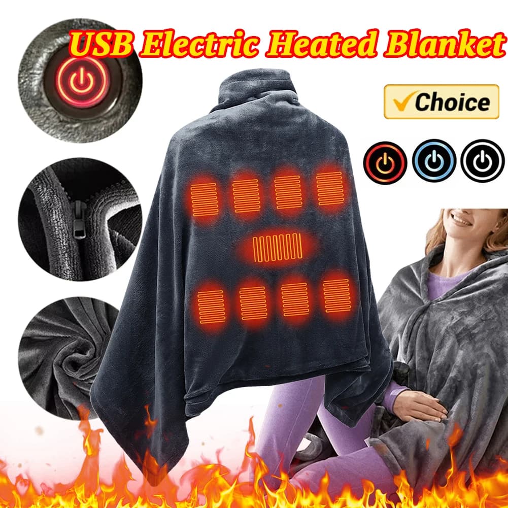 Coperta Elettrica USB Riscaldabile con 3 Livelli di Calore, Coperta in Pile Riscaldabile, Mantella Riscaldante Indossabile, Mantella Riscaldante a Riscaldamento Rapido
