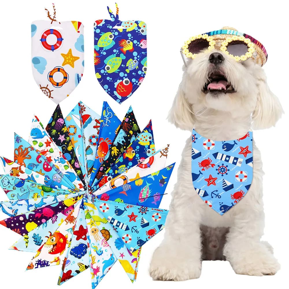50 pezzi Bandana per cani da compagnia Moda Bandane stile oceano Sciarpa per cani di piccola taglia Gatti Bavaglini per cuccioli regolabili per toelettatura di cani