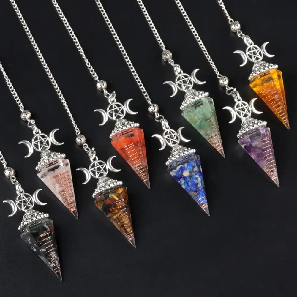 Pendolo di cristallo di pietra naturale tre fasi luna cono esagonale ametiste ciondoli per creazione di gioielli accessori per collane fai da te