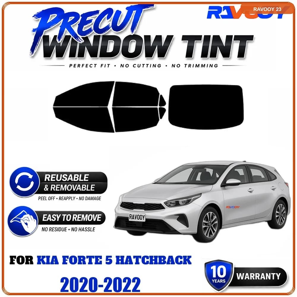RAVOOY Precut Window Tint, Reusable Removable EPU Film, Custom Fit for Kia Forte 5 Hatchback 2020-2022, UV Heat Protection