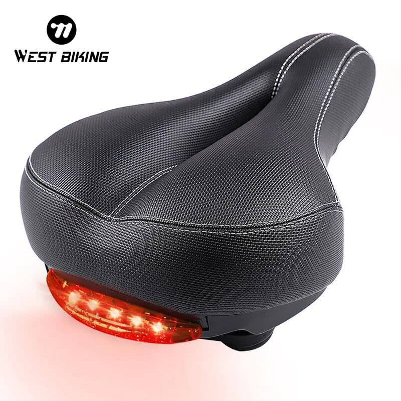 WEST BIKING thicken bicycle comfortable saddle with rear lights Warnning Moutain Bike saddle cycling cushioning parts MTB