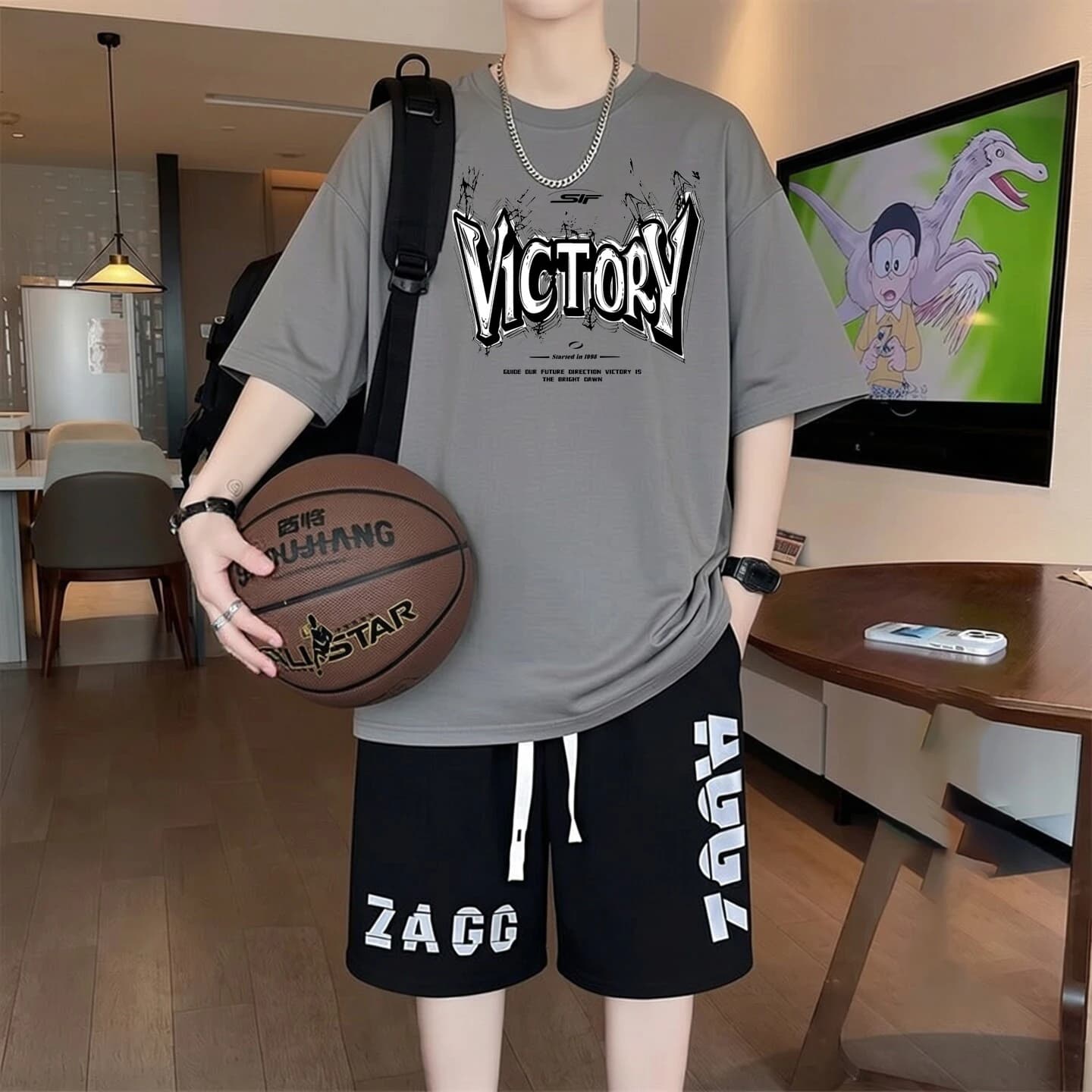 Men's activities: T-shirts and Shorts in Fresh Cotton, Set 2 Pieces of High Quality, Men's Sportswear