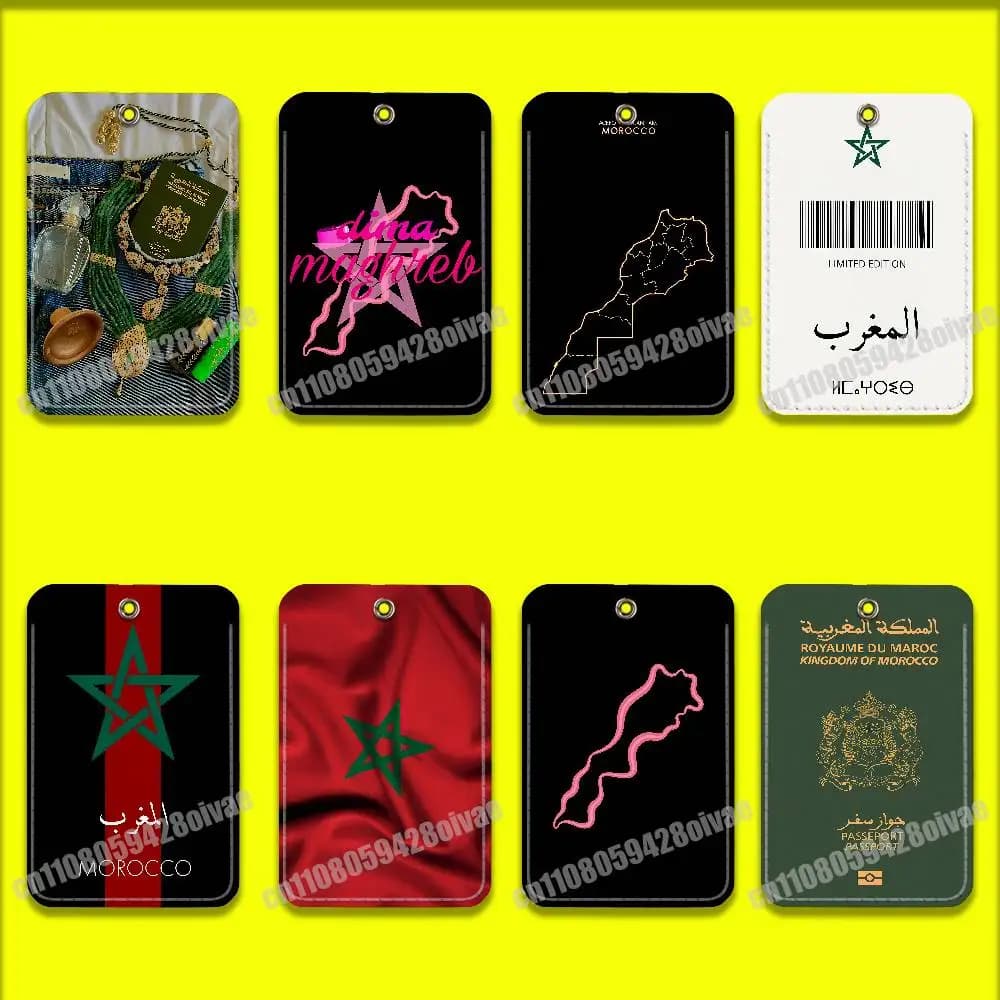 Custodia porta carte per passaporto con mappa marocchina marocca per clip identificative Borsa portaoggetti per maniche della metropolitana della banca di credito Portachiavi in pelle PU